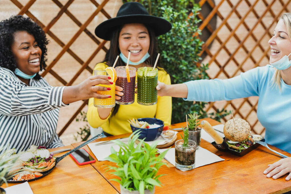 Three women having a drink